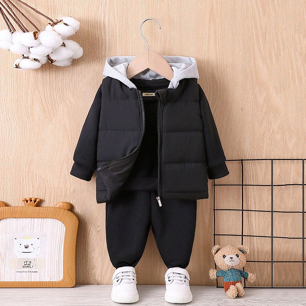 Boys Black Sleeveless Jacket With Long Sleeve Sweatshirt And Pants Set Sets Black 6-9 M 