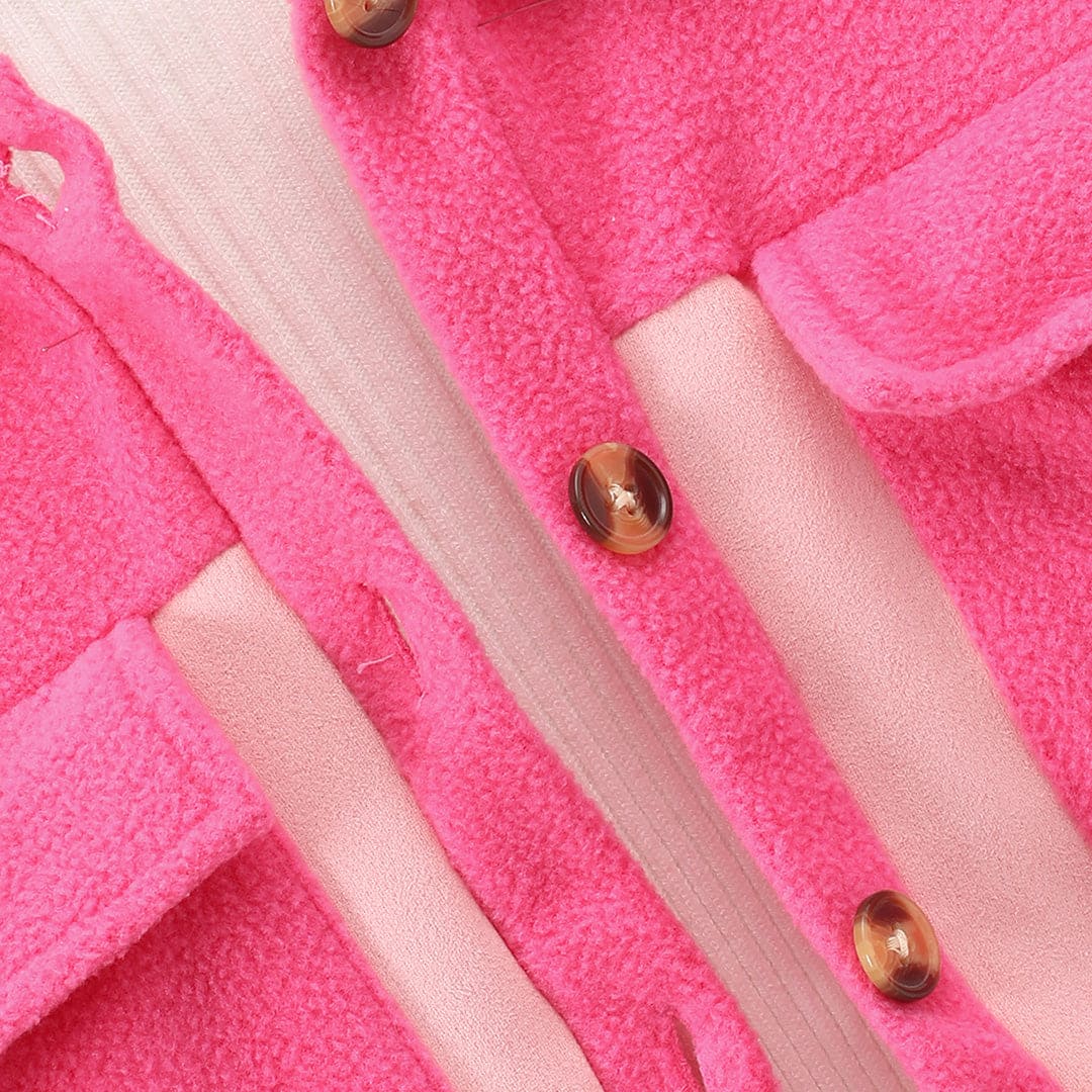Girls Pink Colorblocked Fleece Winterwear Jacket Coats & Jackets   