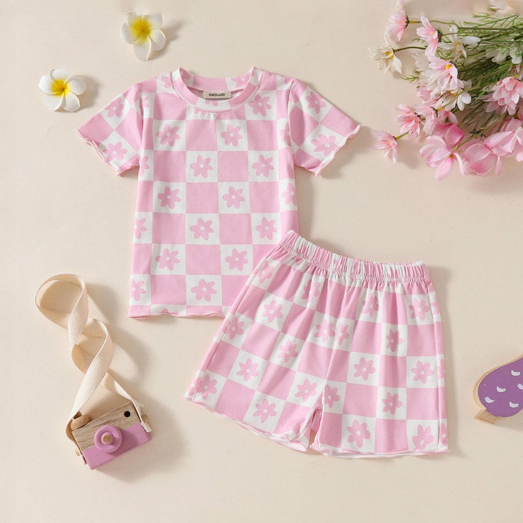 Girls Pink Printed Short Sleeves T-shirt with Shorts Set Sets Pink 6-12 M 