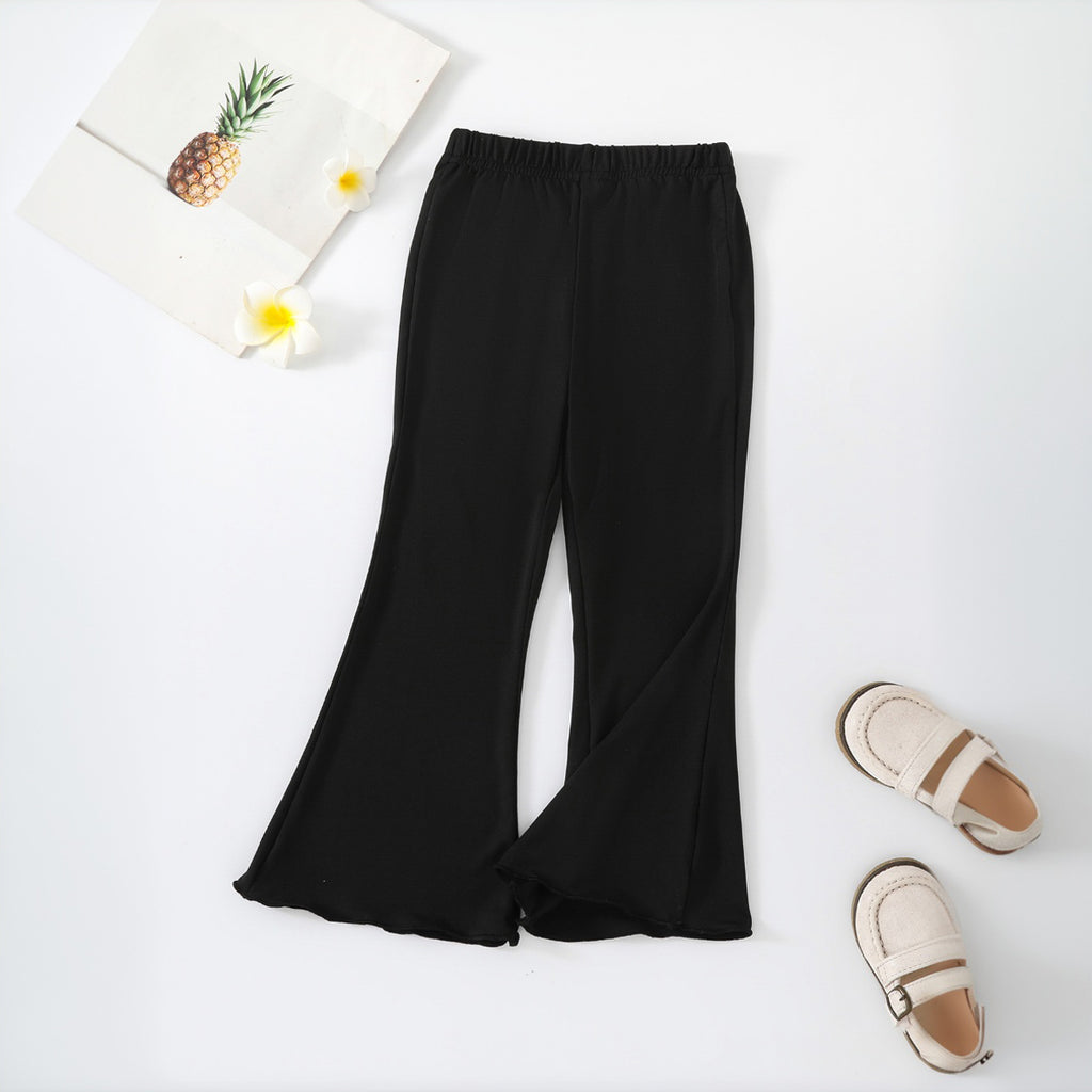 Girls Black Solid Flared Pants Pants Black 1-2 Y 