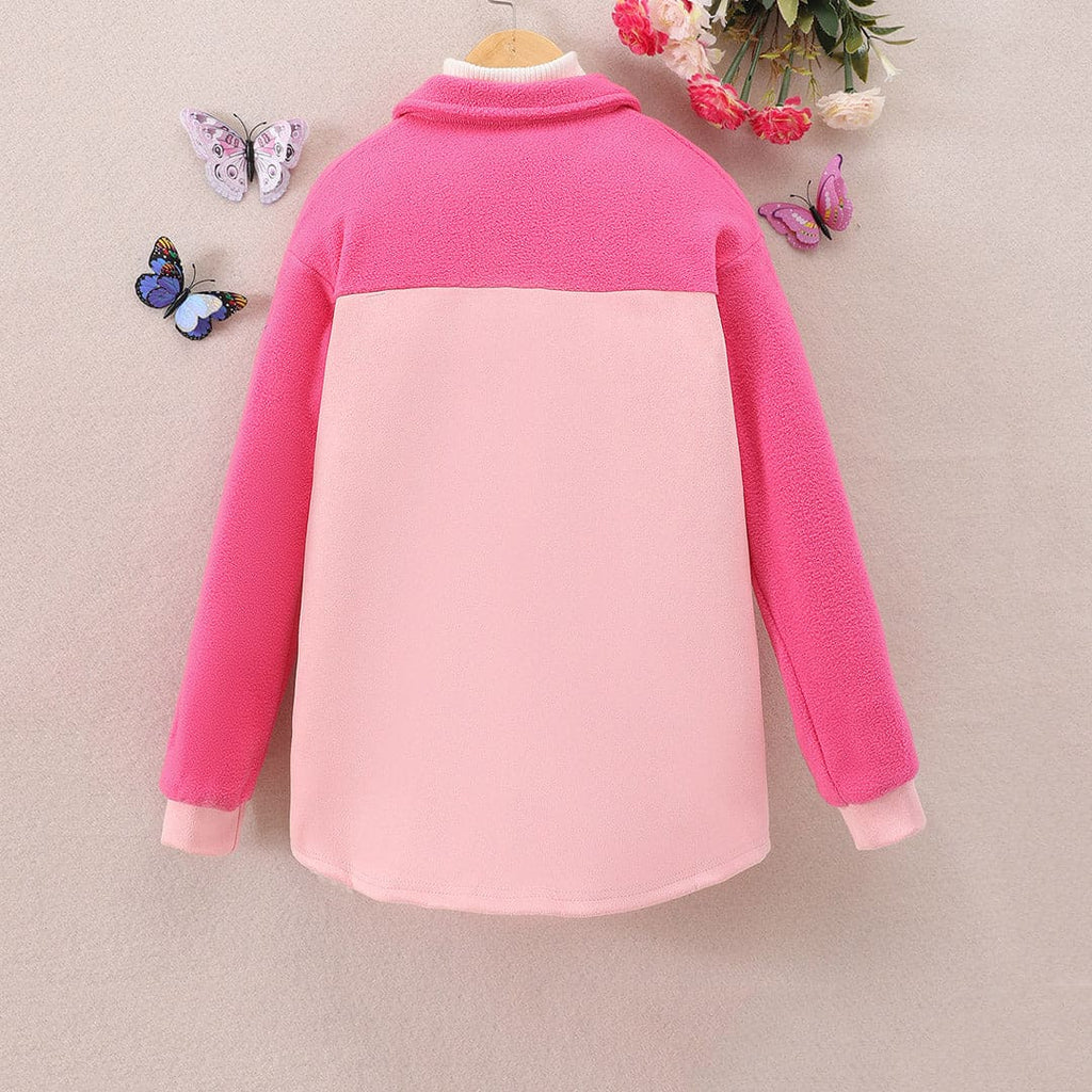 Girls Pink Colorblocked Fleece Winterwear Jacket Coats & Jackets   