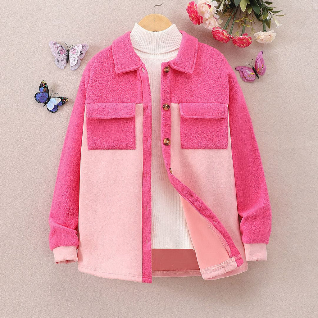 Girls Pink Colorblocked Fleece Winterwear Jacket Coats & Jackets Pink 8-9 Y 