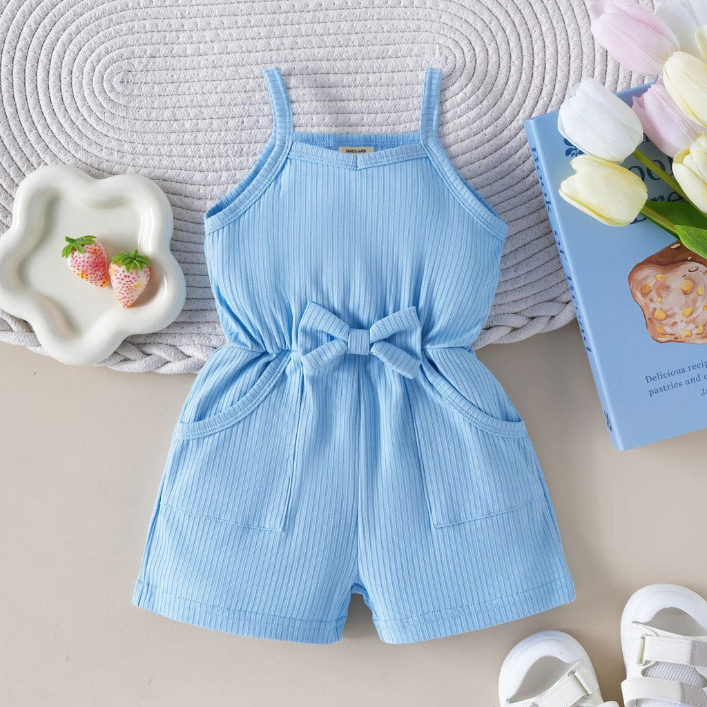 Girls Blue Knitted Shoulder Straps Jumpsuit Jumpsuits Blue 6-12 M 