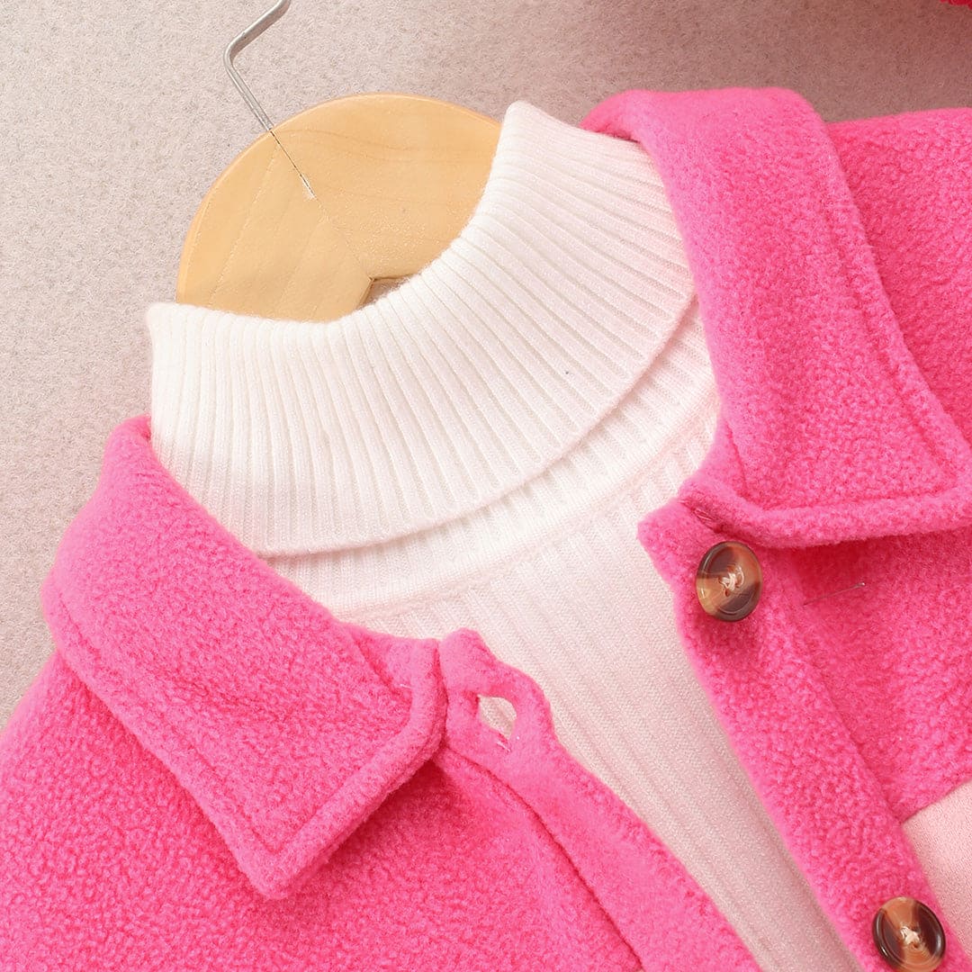 Girls Pink Colorblocked Fleece Winterwear Jacket Coats & Jackets   