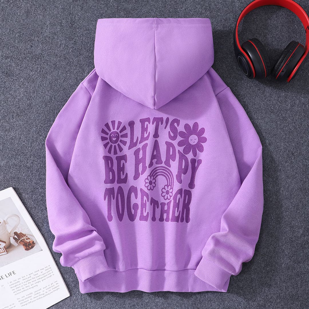 Girls Purple Typographic Print Full Sleeves Hooded Sweatshirt Sweatshirts & Hoodies   
