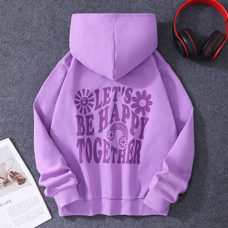 Girls Purple Typographic Print Full Sleeves Hooded Sweatshirt Sweatshirts & Hoodies   