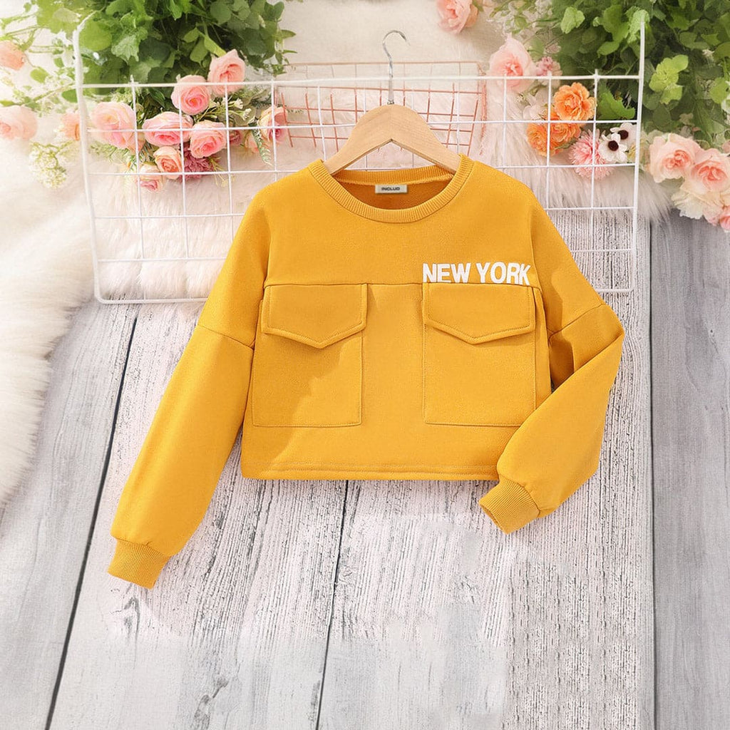 Girls Yellow Printed Full Sleeves Sweatshirt Sweatshirts & Hoodies Yellow 8-9 Y 