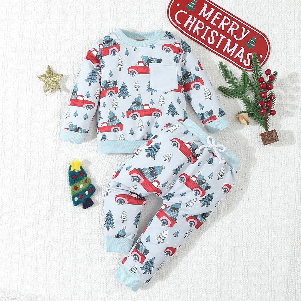 Boys Blue Christmas Print Full Sleeves Sweatshirt with Pants Set Sets Blue 6-12 M 