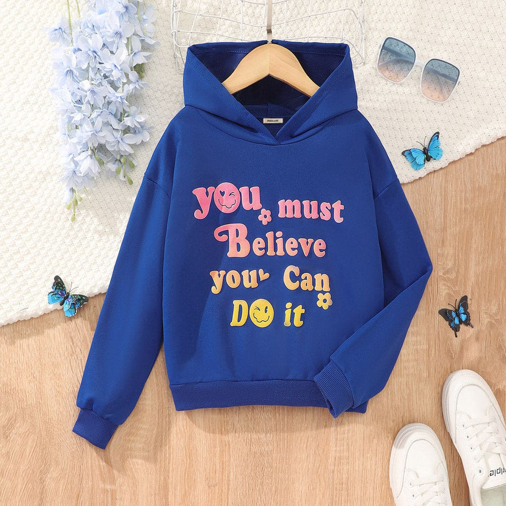 Girls Blue Typographic Print Hooded Sweatshirt Sweatshirts & Hoodies Blue 8-9 Y 