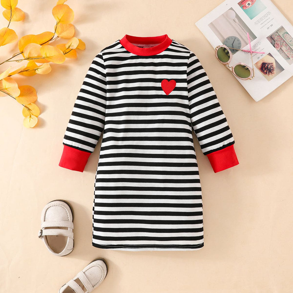 Girls Black Striped Full Sleeves Bodycon Dress Casual Dresses Black 1-2 Y 