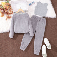 Girls Grey Sleeveless Top with Shrug & Trouser Set Sets   
