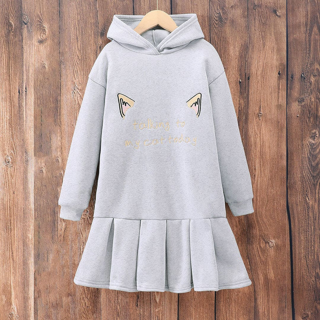 Girls Grey Embroidered Hooded Drop-Waist Dress Casual Dresses Gray 8-9 Y 