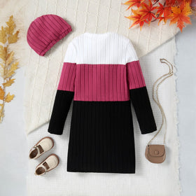 Girls Pink Long Sleeve Knitted A-Line Dress Casual Dresses