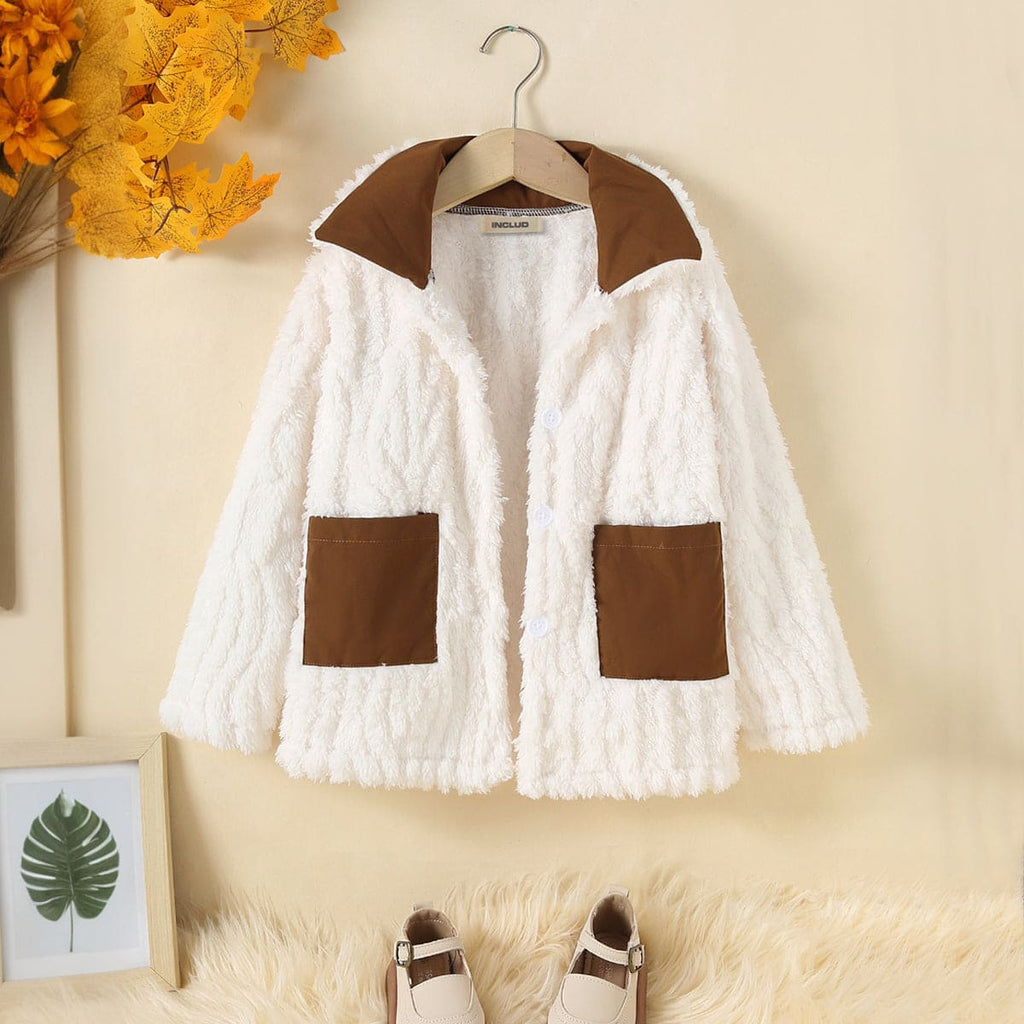 Girls White Double Pocket Fur Jackets Coats & Jackets White 4-5 Y