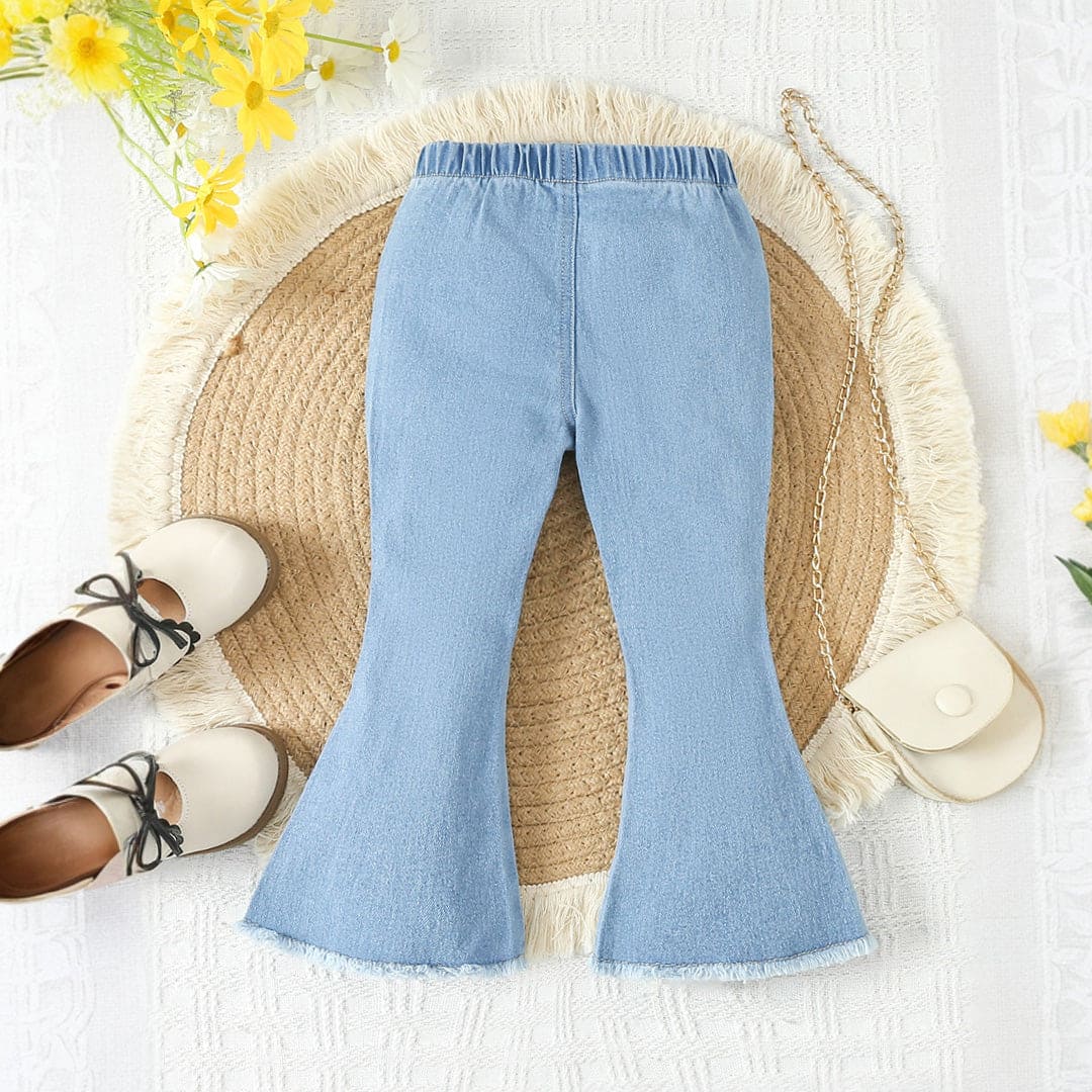 Girls Blue Wide Leg Denim Trousers Pants