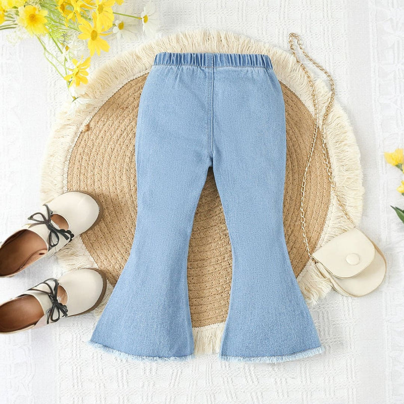 Girls Blue Wide Leg Denim Trousers Pants