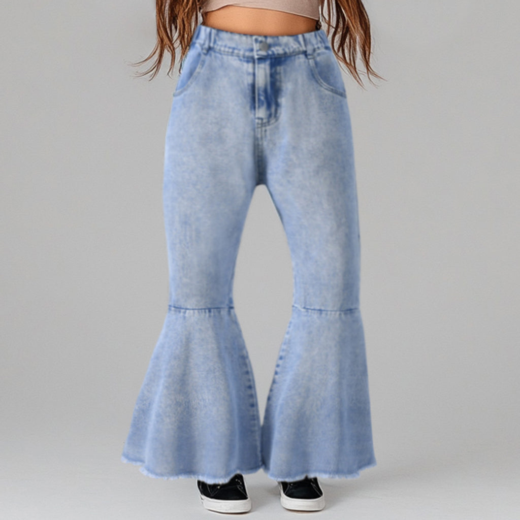 Girls Blue Flared Leg Denim Pants Pants Blue 14-15 Y