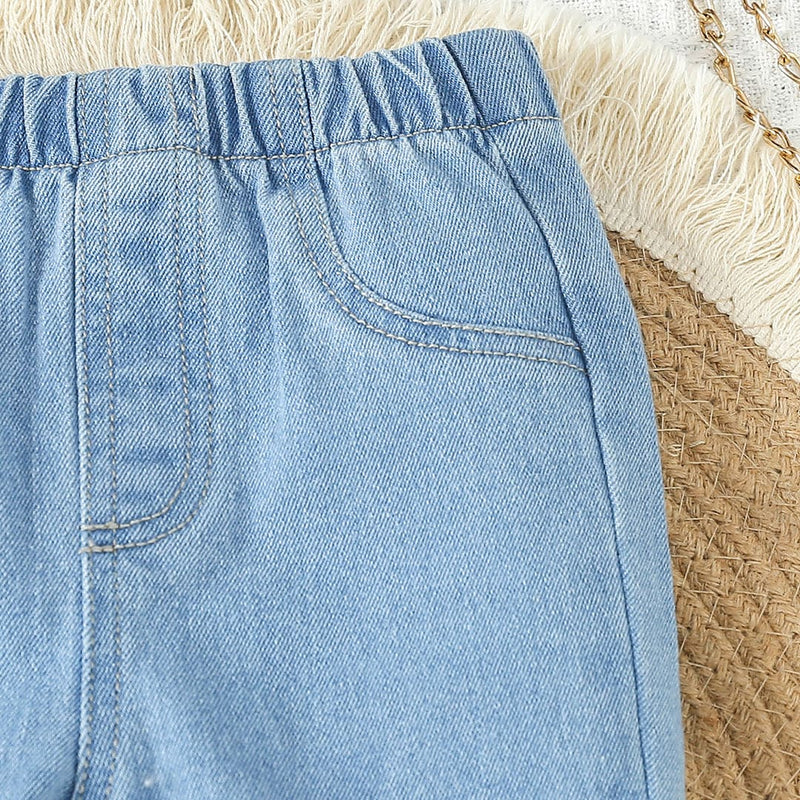 Girls Blue Wide Leg Denim Trousers Pants