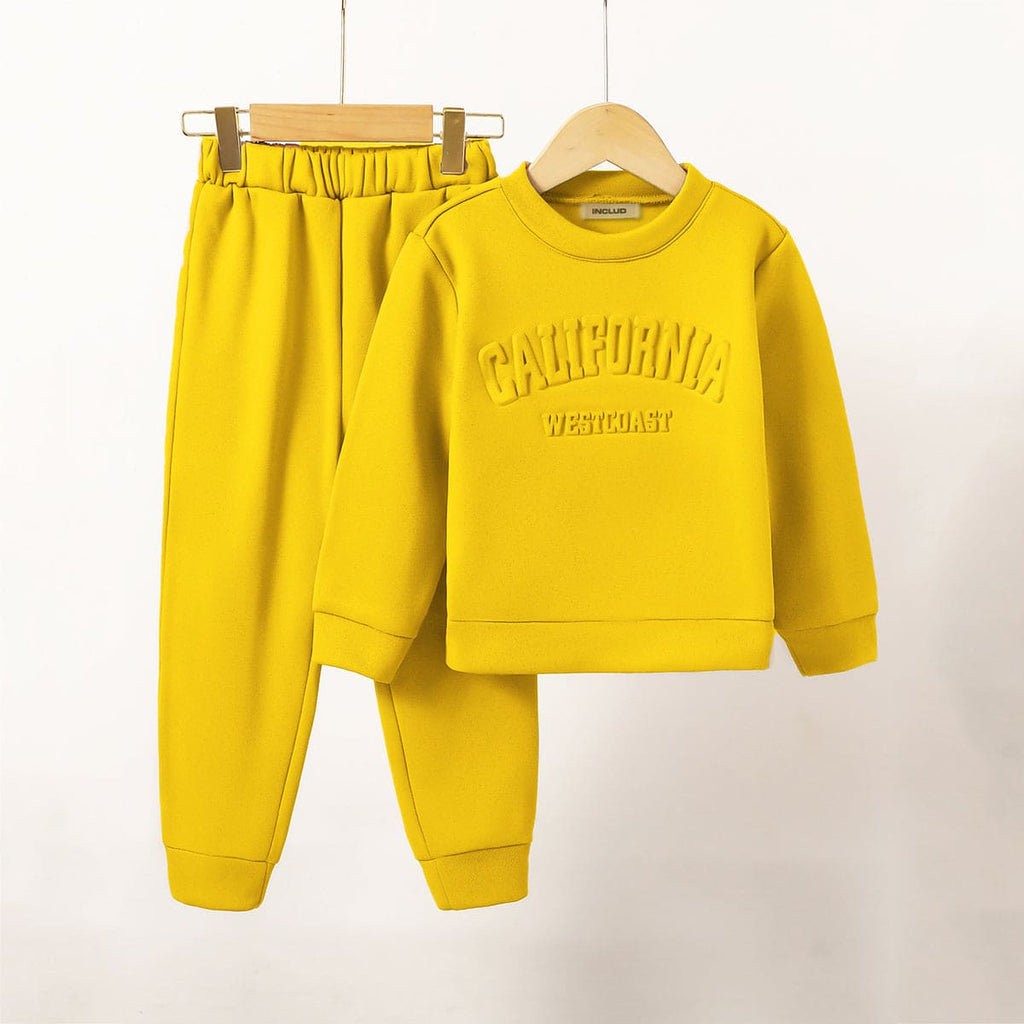 Boys Yellow Typography Print Sweatshirt With Sweat Pants Set Sets Yellow 4-5 Y