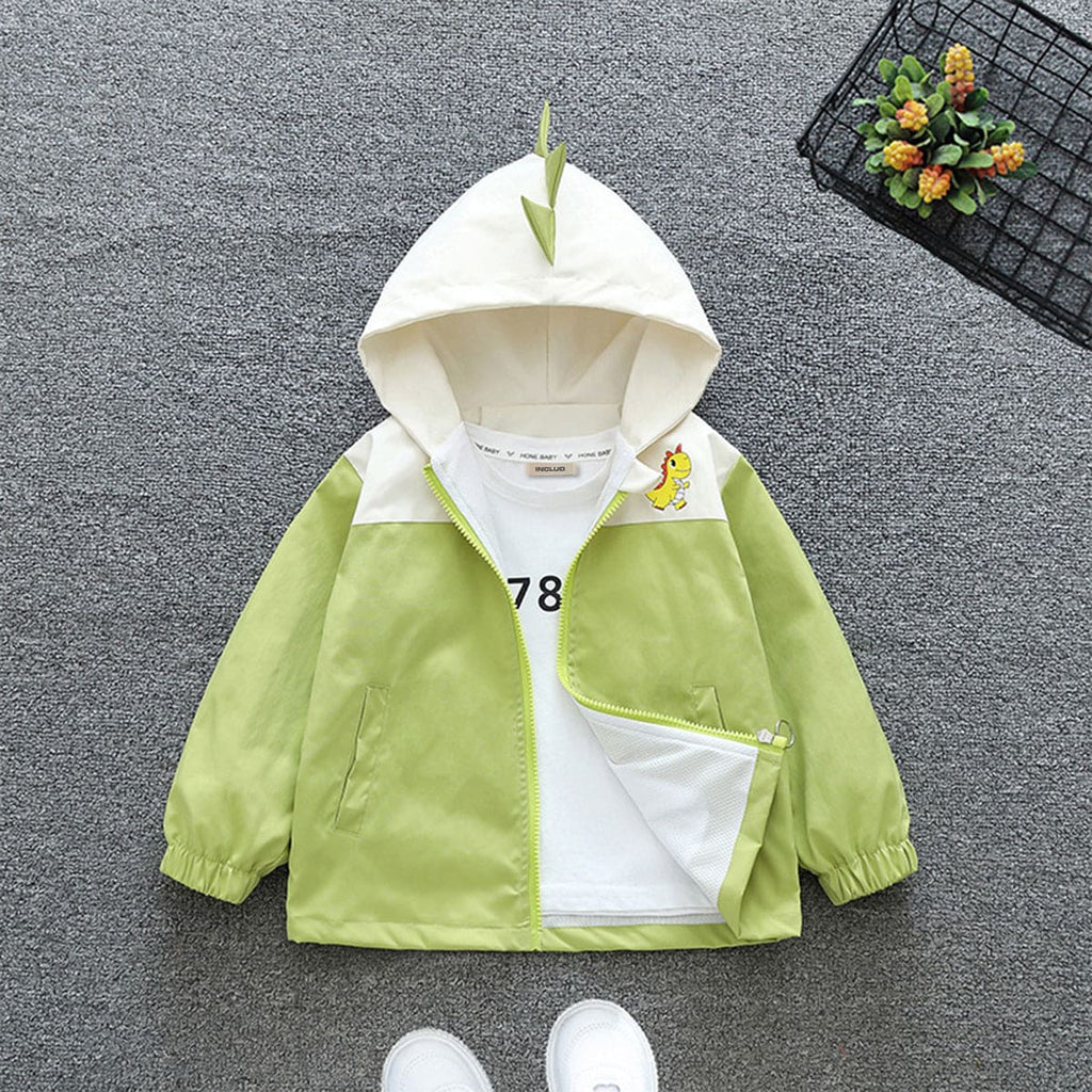 Boys Green Dinosaur Print Hooded Bomber Jacket Coats & Jackets Green 1-2 Y