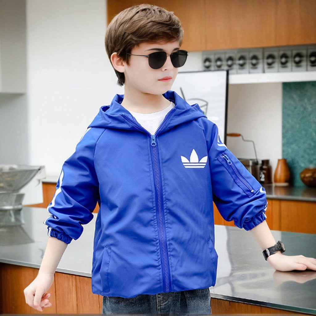 Boys Blue Printed Hooded Bomber Jacket Coats & Jackets Blue 3-4 Y