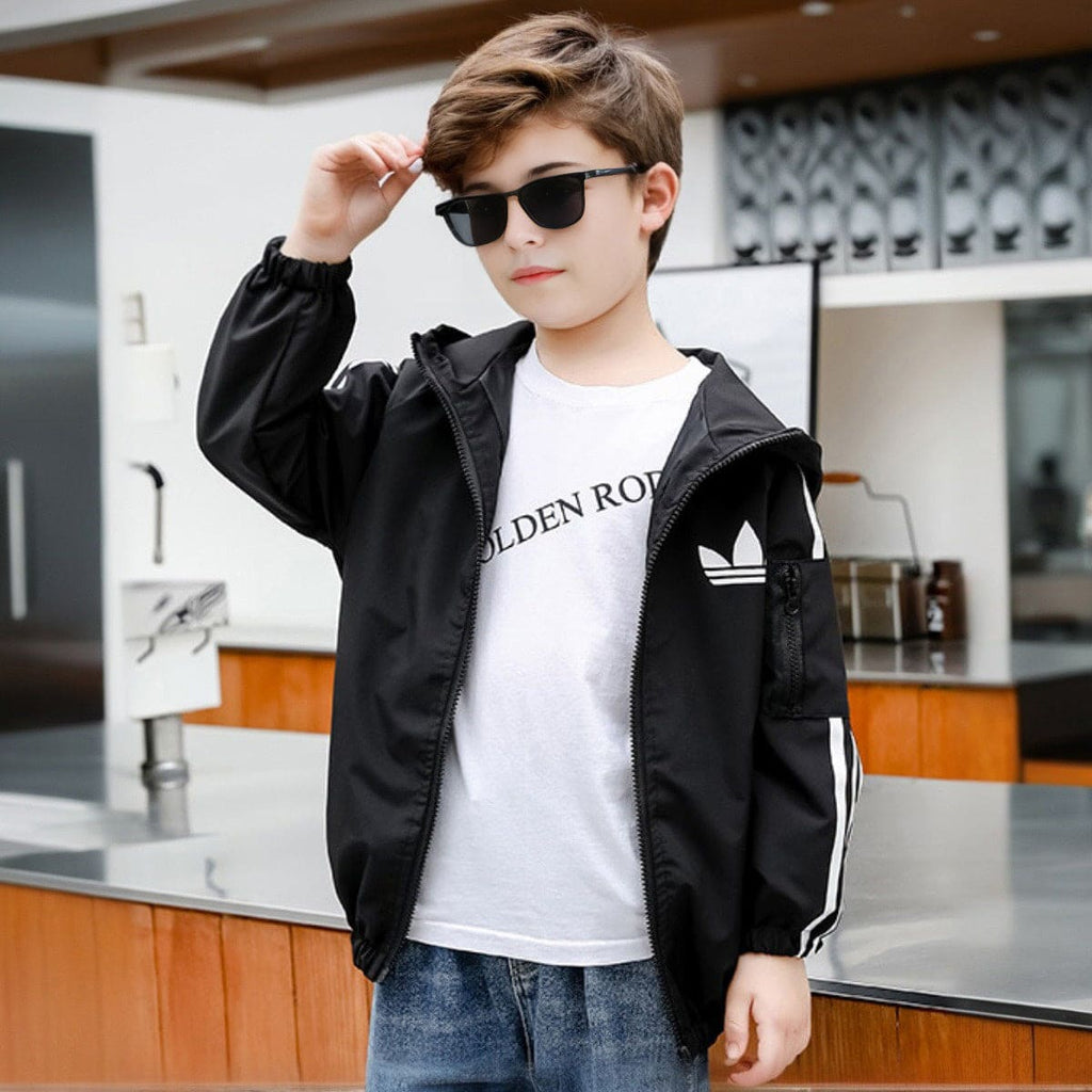 Boys Black Printed Long Sleeve Hooded Bomber Jacket Coats & Jackets Black 3-4 Y