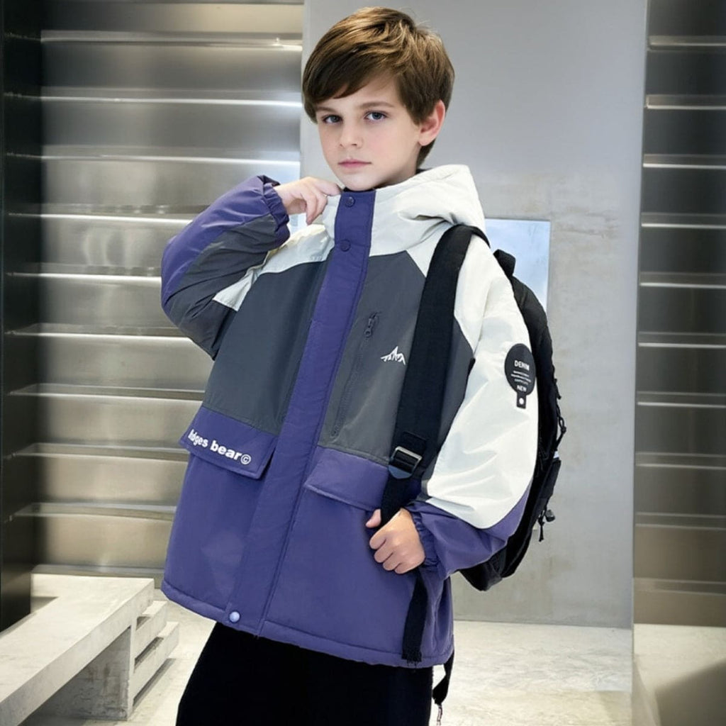 Boys Purple Hooded Colorblocked Windcheater Jacket Coats & Jackets Purple 5-6 Y