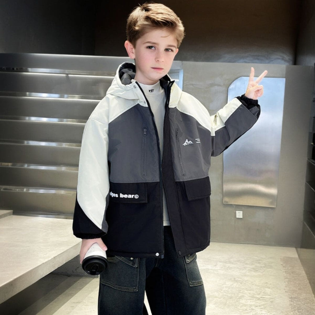 Boys Black Long Sleeve Color-blocked Hooded Puffer Jacket Coats & Jackets Black 5-6 Y