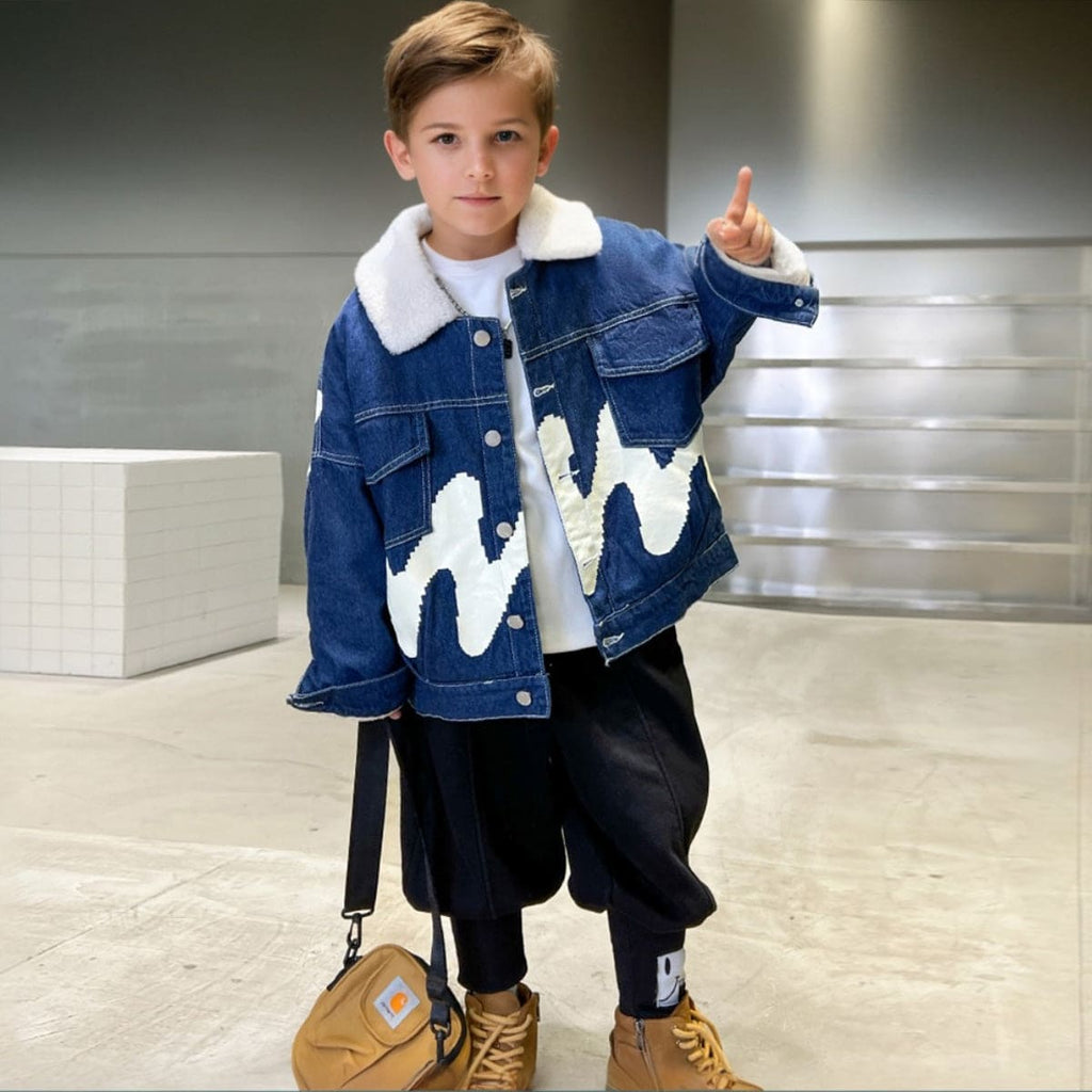 Boys Blue Printed Fleeced Lined Denim Jacket Coats & Jackets Blue 2-3 Y