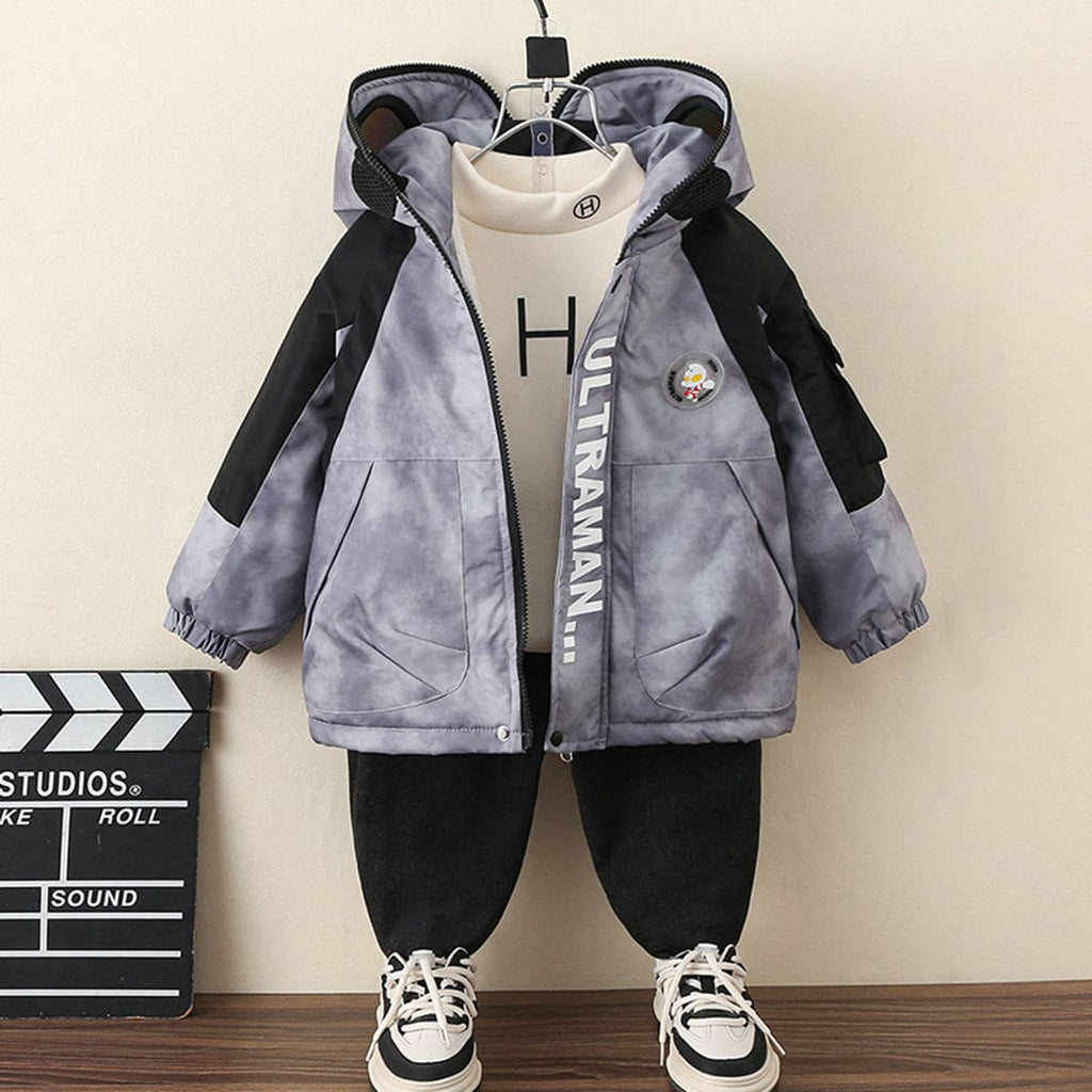 Girls Grey Graphic Print Hooded Winterwear Puffer Jacket Coats & Jackets Grey 2-3 Y