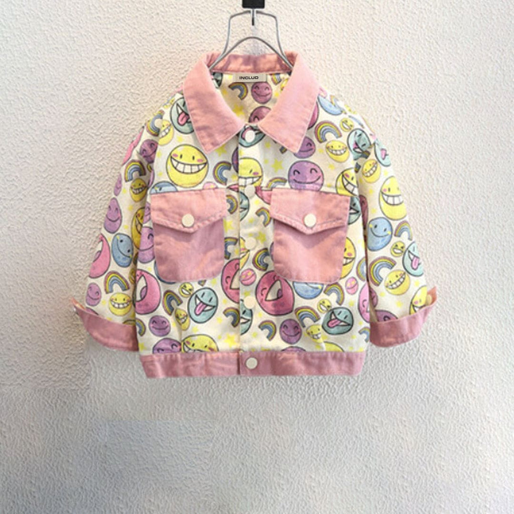 Girls Pink Cartoon Printed Denim Jacket Coats & Jackets Pink 1-2 Y