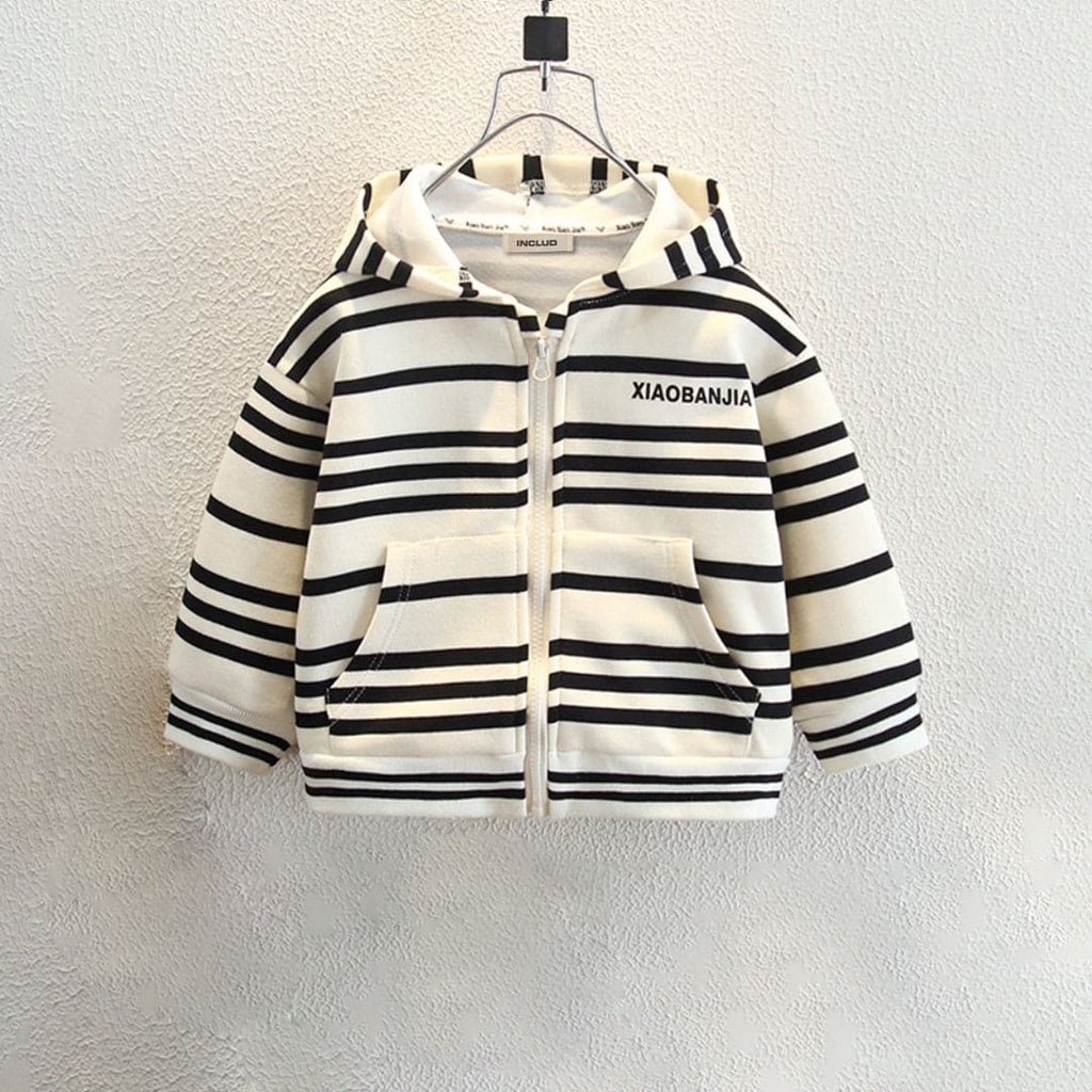 Girls White Striped Winterwear Hooded Jacket Coats & Jackets White 1-2 Y