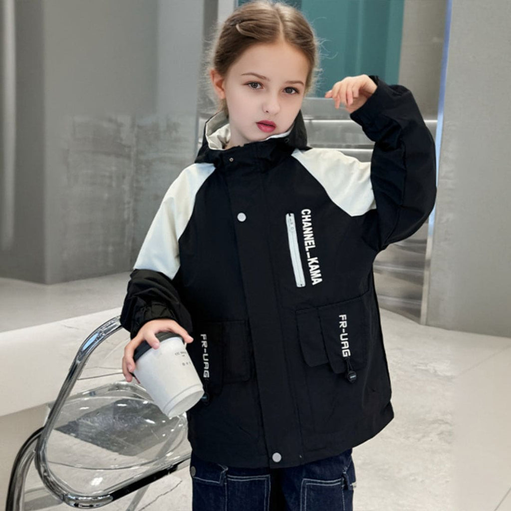 Girls Black Printed Hooded Bomber Jacket Coats & Jackets Black 5-6 Y