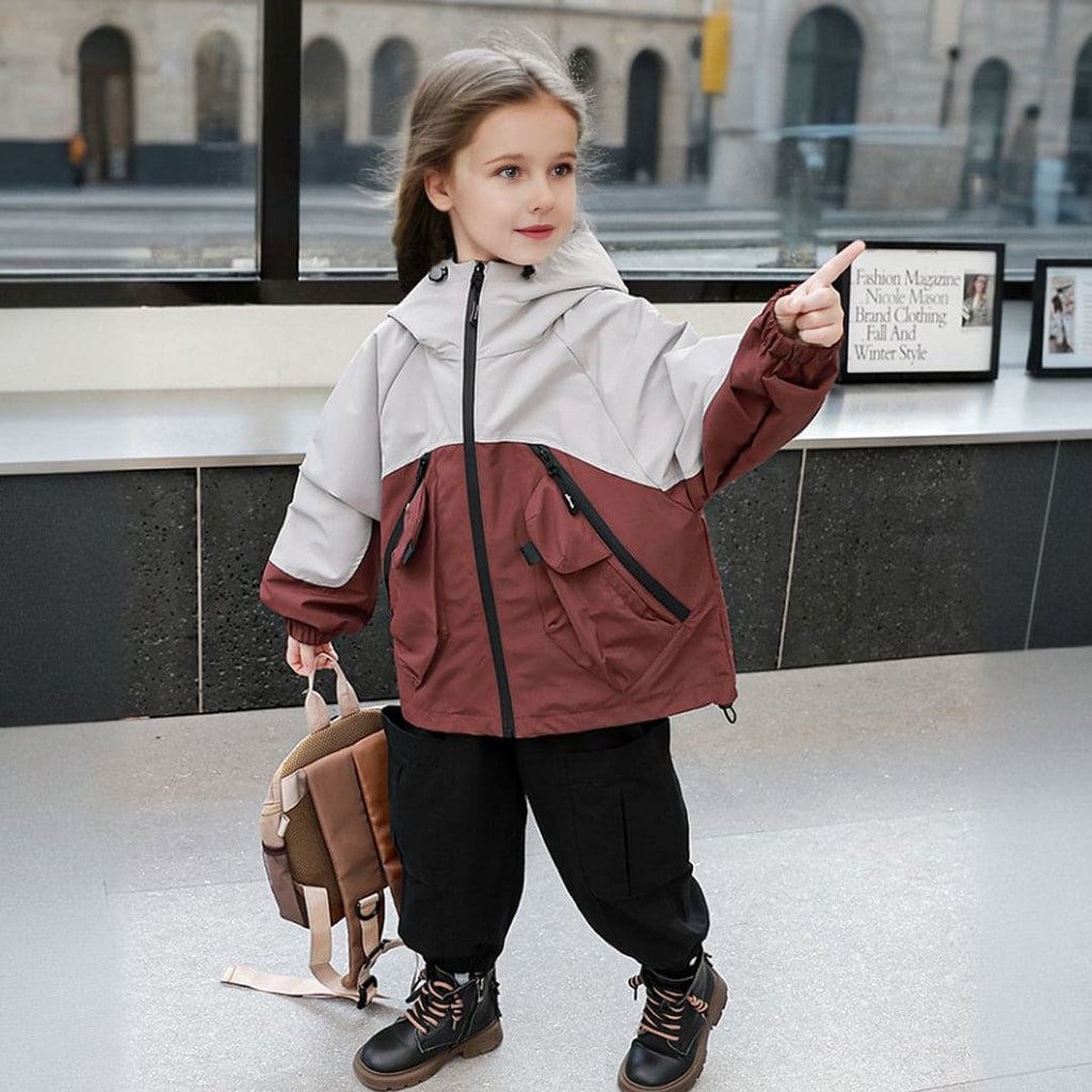 Girls Brown Front Pocket Hooded Bomber Jacket Coats & Jackets Brown 1-2 Y