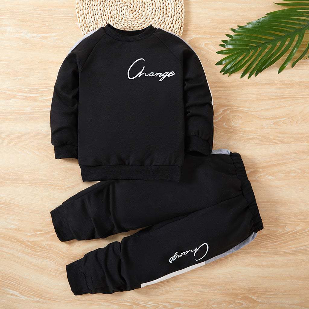 Boys Black Raglan Sleeve Sweatshirt With Pants Set Sets Black 1-2 Y 