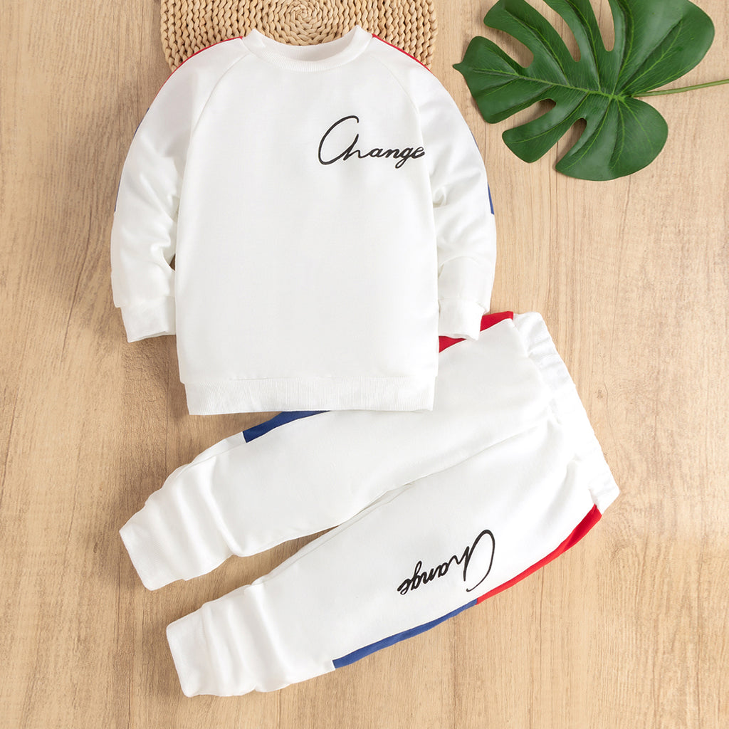 Boys White Raglan Sleeve Sweatshirt With Pants Set Sets White 1-2 Y 