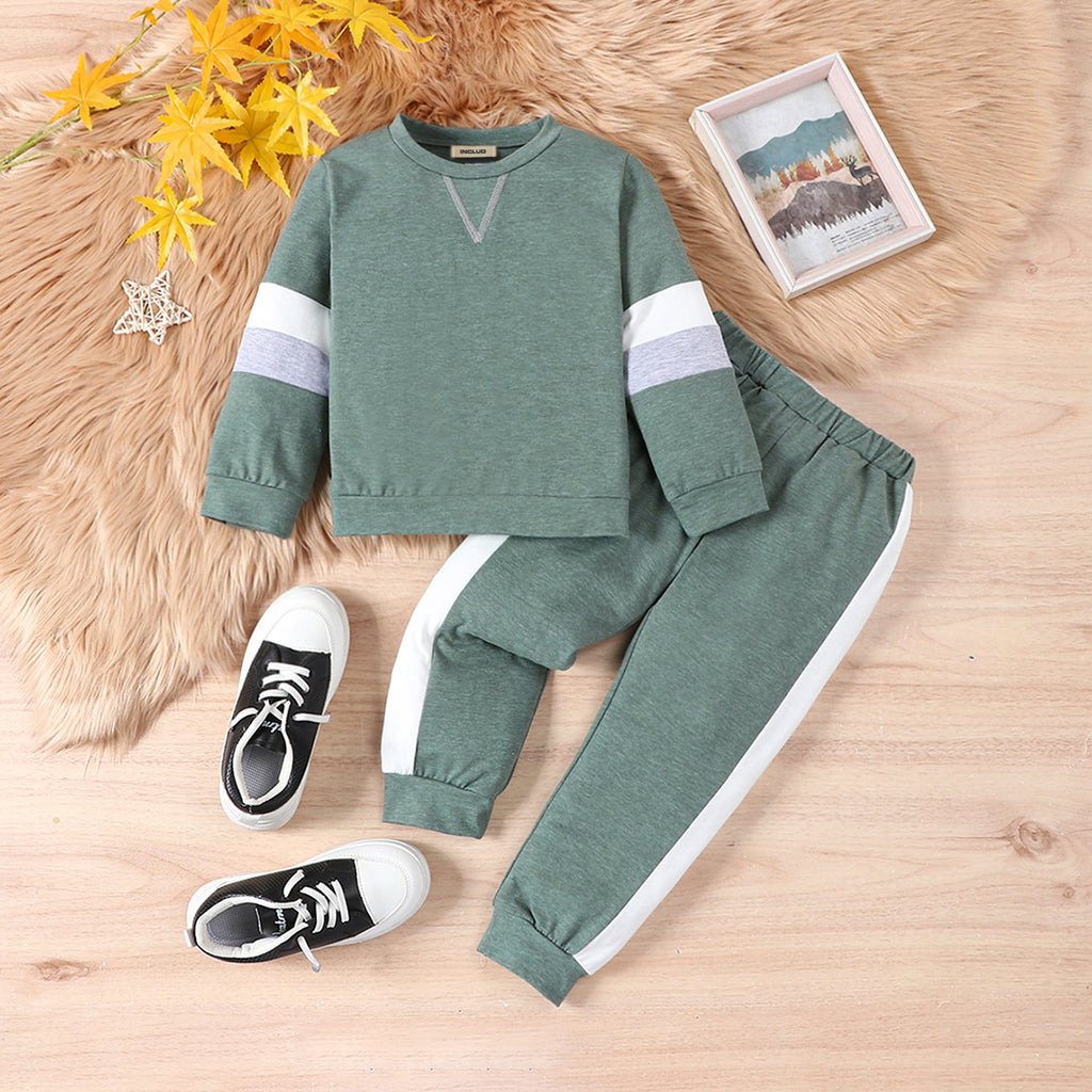 Boys Green Long Sleeve Round Neck Sweatshirt With Pants Set Sets Green 18-24 M 