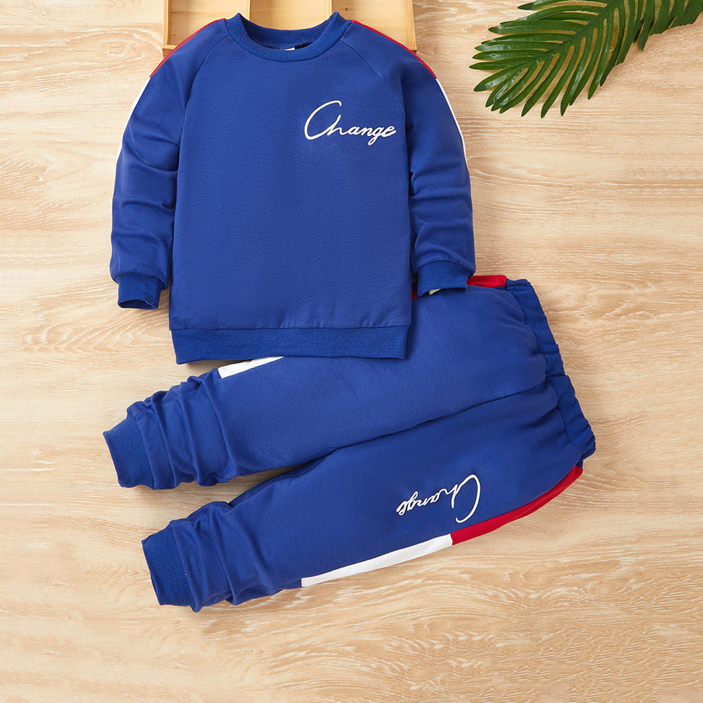 Boys Royal Blue Raglan Sleeve Sweatshirt With Pants Set Sets Royal Blue 1-2 Y 