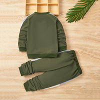 Boys Army Green Raglan Sleeve Sweatshirt With Pants Set Sets   
