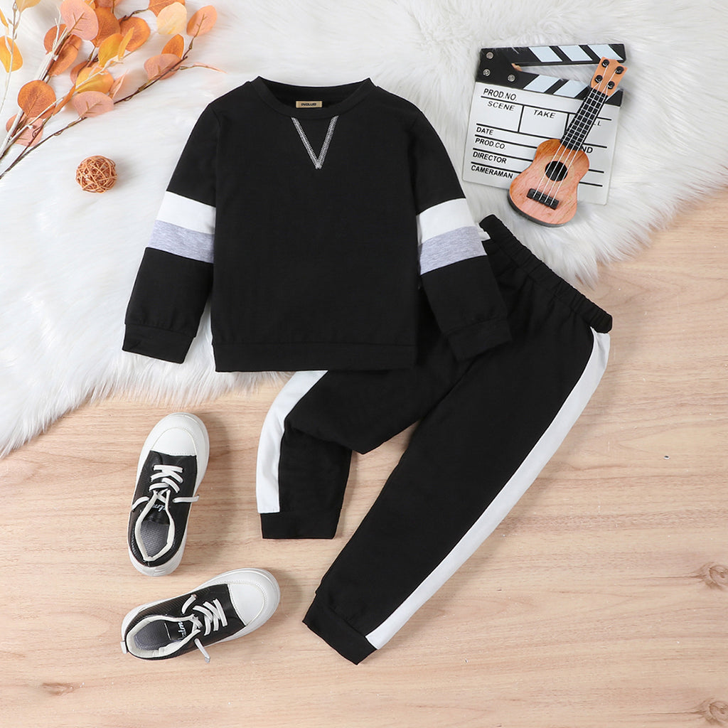 Boys Black Long Sleeve Round Neck Sweatshirt With Pants Set Sets Black 18-24 M 