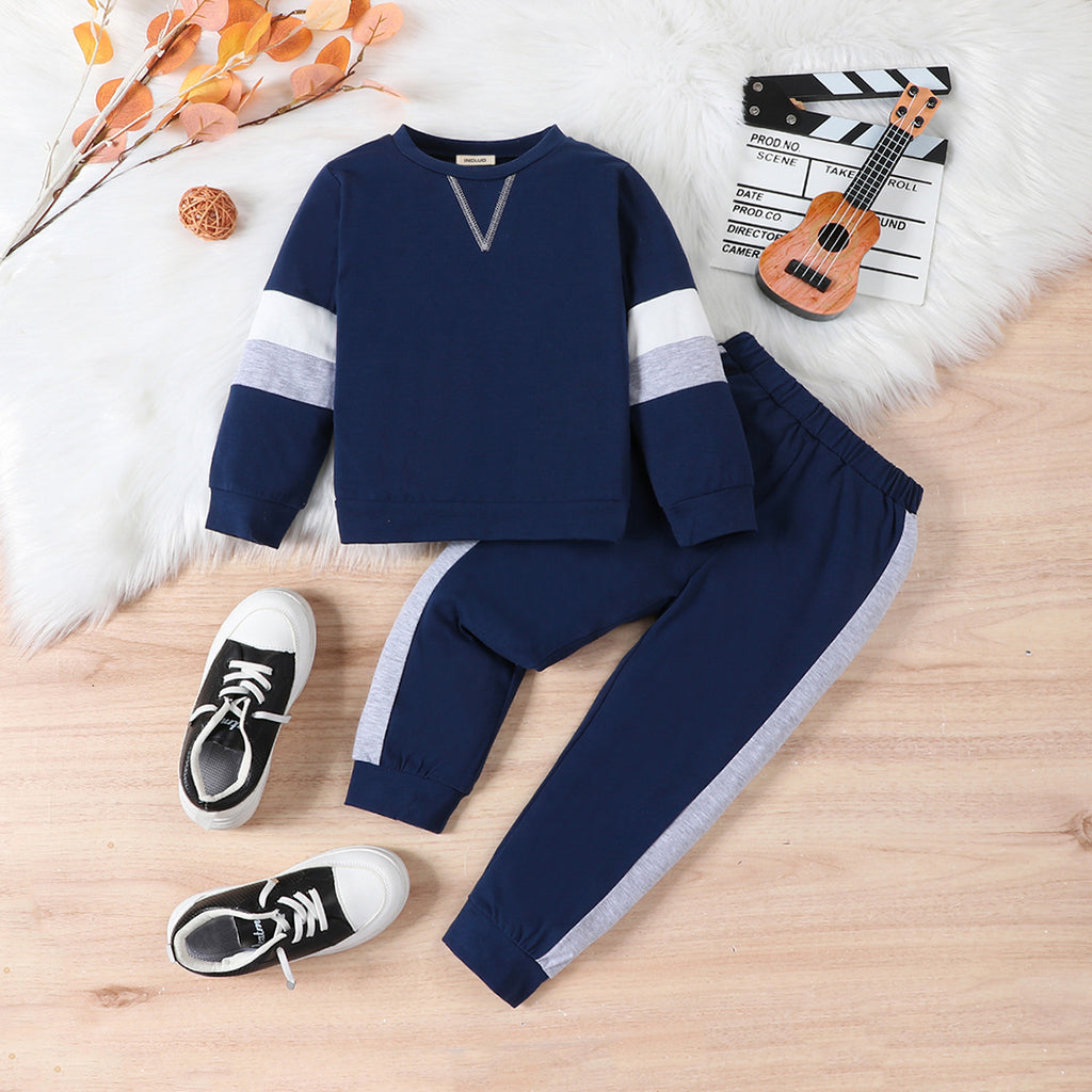 Boys Blue Long Sleeve Round Neck Sweatshirt With Pants Set Sets Blue 18-24 M 