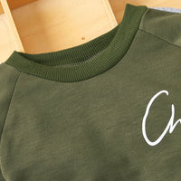 Boys Army Green Raglan Sleeve Sweatshirt With Pants Set Sets   