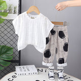 Boys White Extended Sleeves T-shirt with Printed Pants Set