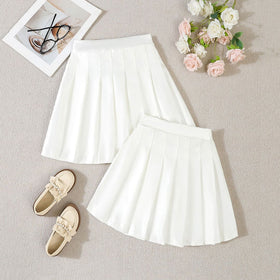 Girls White Pleated Flared Skirt (Pack of 2) Skirts   