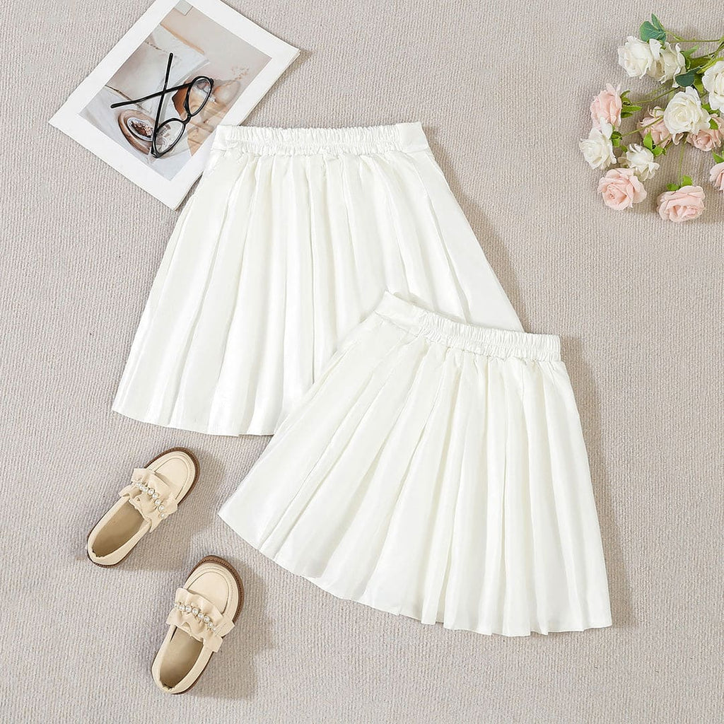 Girls White Pleated Flared Skirt (Pack of 2) Skirts White 3-4 Y 