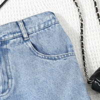 Girls Light Blue Solid Denim Skirt Skirts   