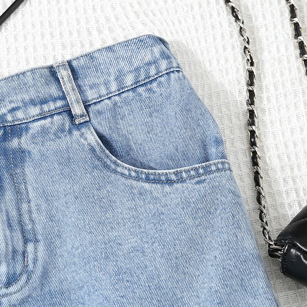Girls Light Blue Solid Denim Skirt Skirts   
