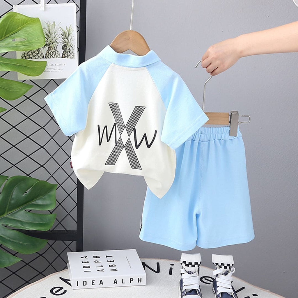 Boys Blue Raglan Sleeves T-shirt with Shorts Set Sets Blue 9-12 M 