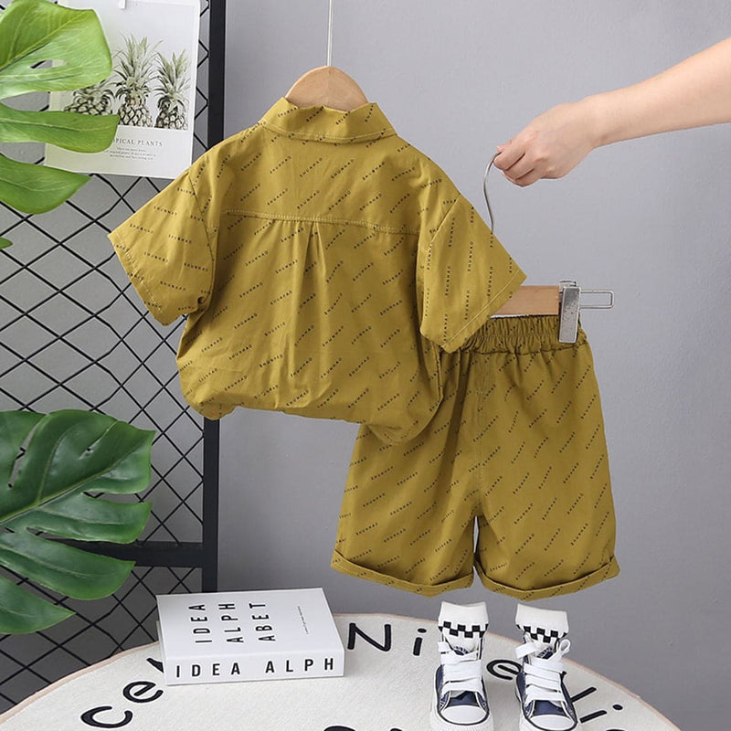 Boys Green Short Sleeves Shirt with Shorts Set Sets   