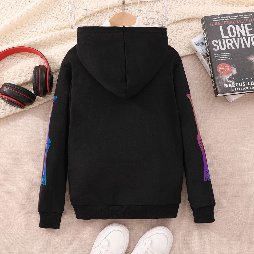 Boys Black Halloween Glow and Dark Hooded Sweatshirt Sweatshirts & Hoodies   